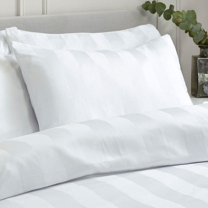 Catherine Lansfield So Soft Satin Stripe White Duvet Cover Set