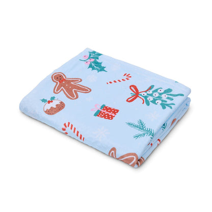 Christmas Gingerbread Cosy Fleece Blanket Throw Blue