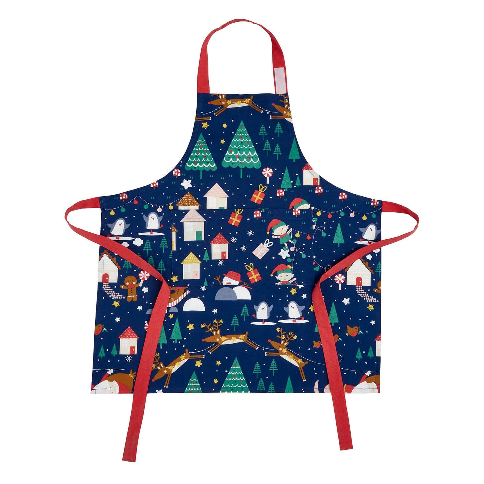 Santa's Christmas Wonderland Navy Adult Apron