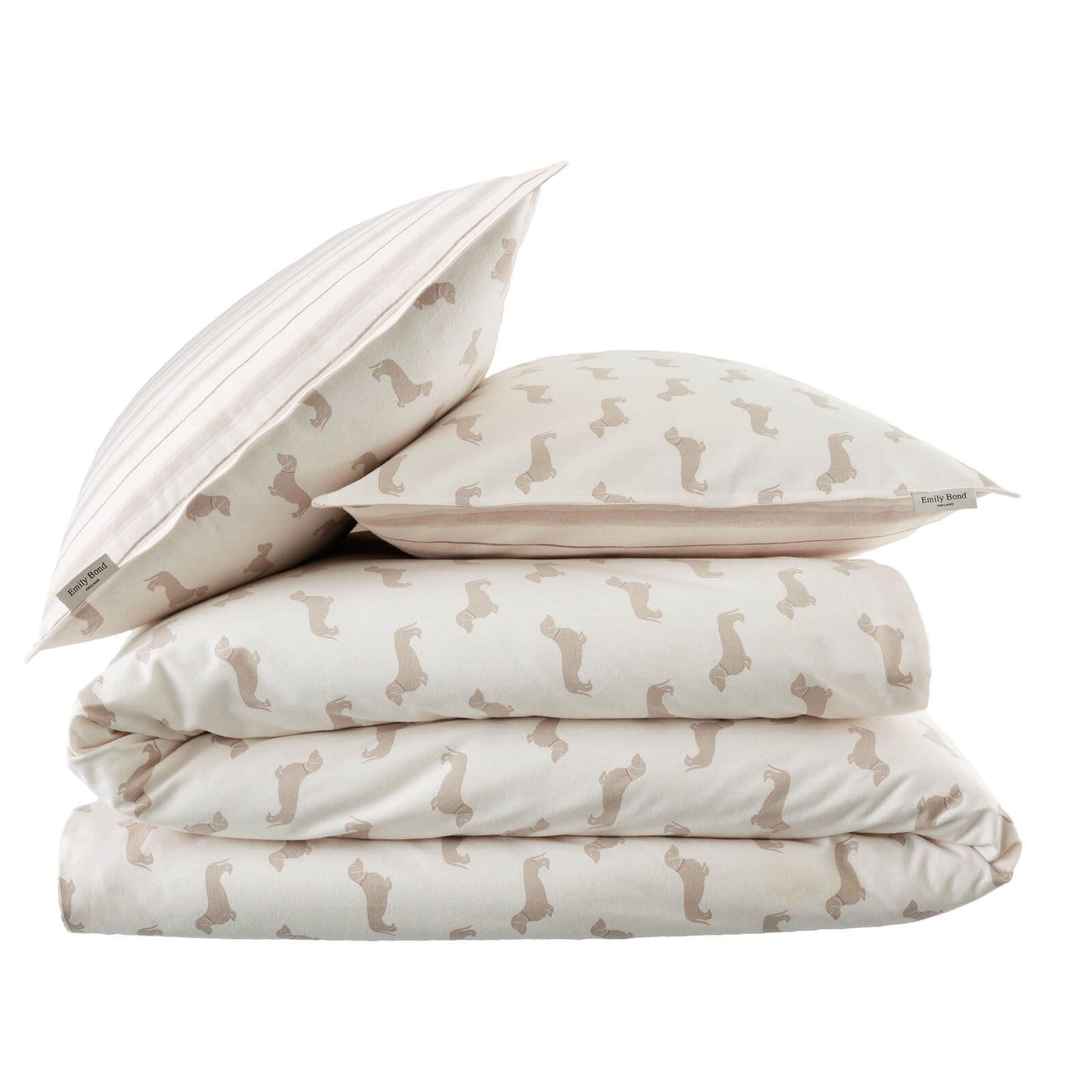 Emily Bond Peggy Dachshund Printed Reversible Cotton Bedding Duvet Cover Set Cream