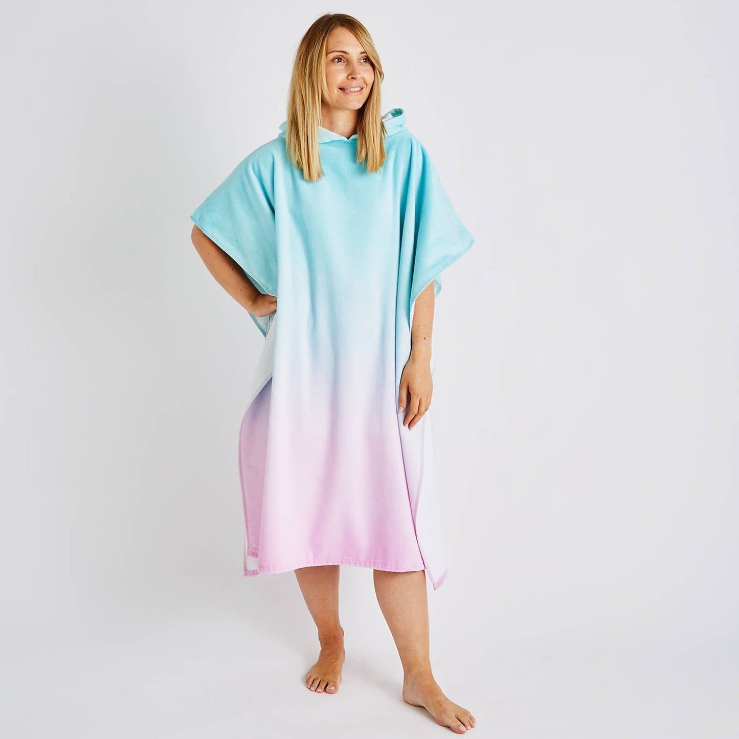 Ombre Hooded Cotton 92x108cm Towel Poncho Pink