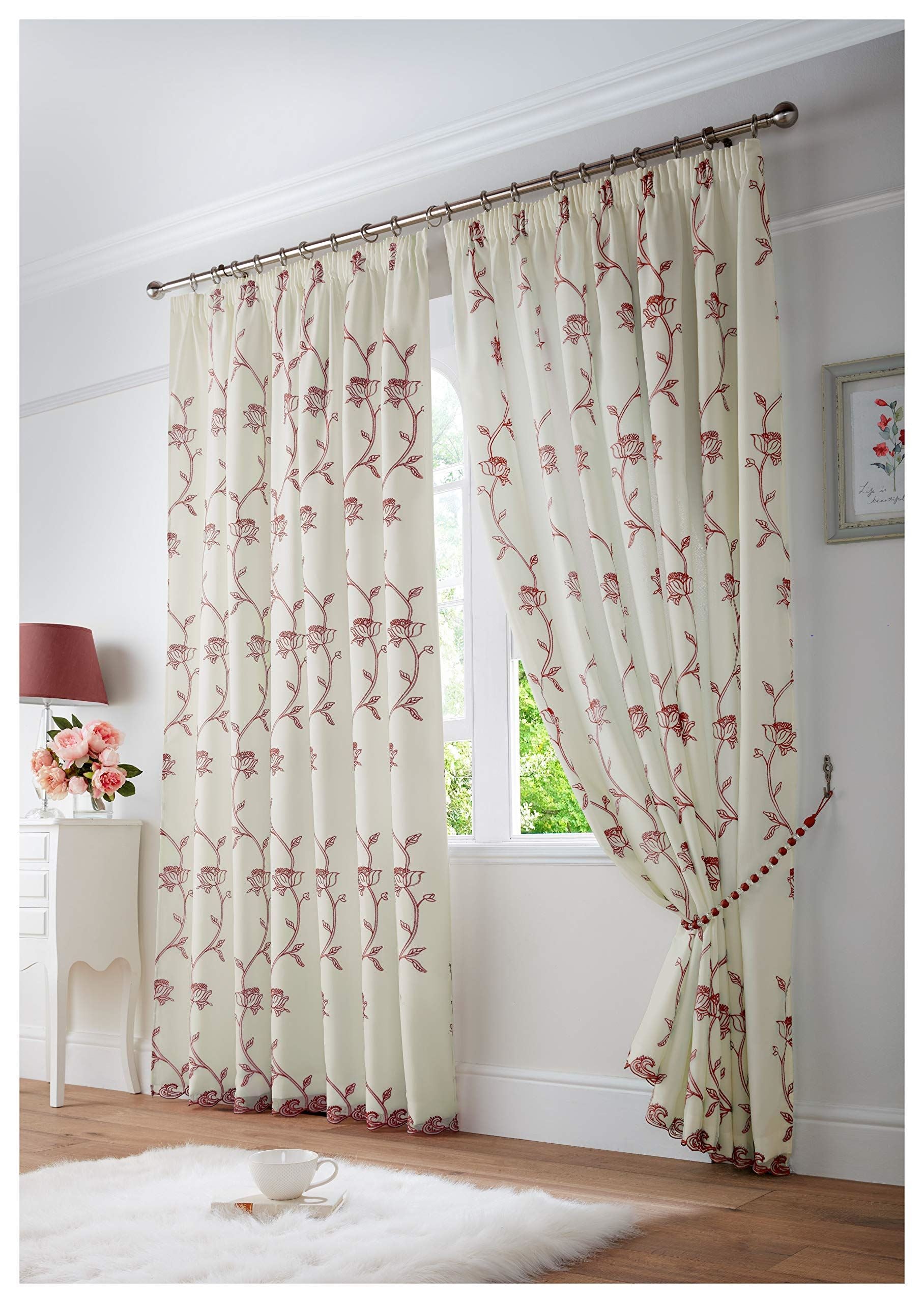 Exeter Red Pencil Pleat Curtains