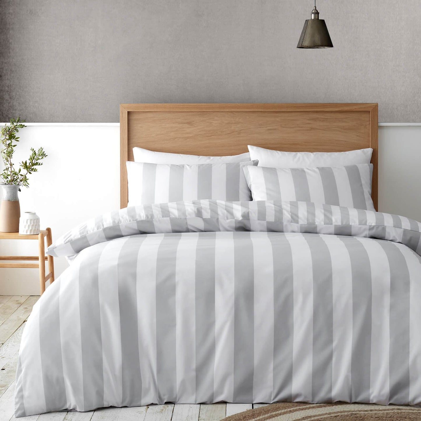 Cove Stripe Silver Duvet Cover Set