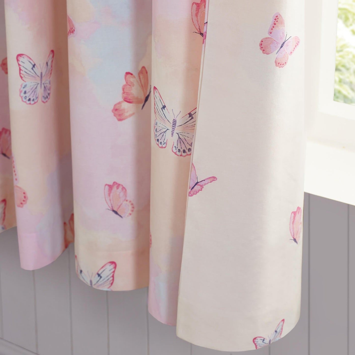 Catherine Lansfield Ombre Butterflies Fully Reversible Eyelet Curtains Two Panels Pink - 66x72 Inch
