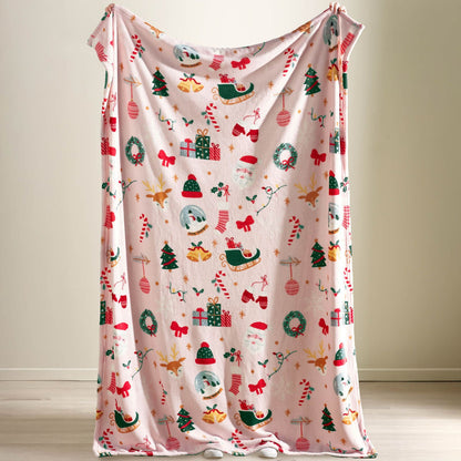 Catherine Lansfield Christmas Happy Holidays Cosy Fleece Blanket Throw Pink - 130x170cm