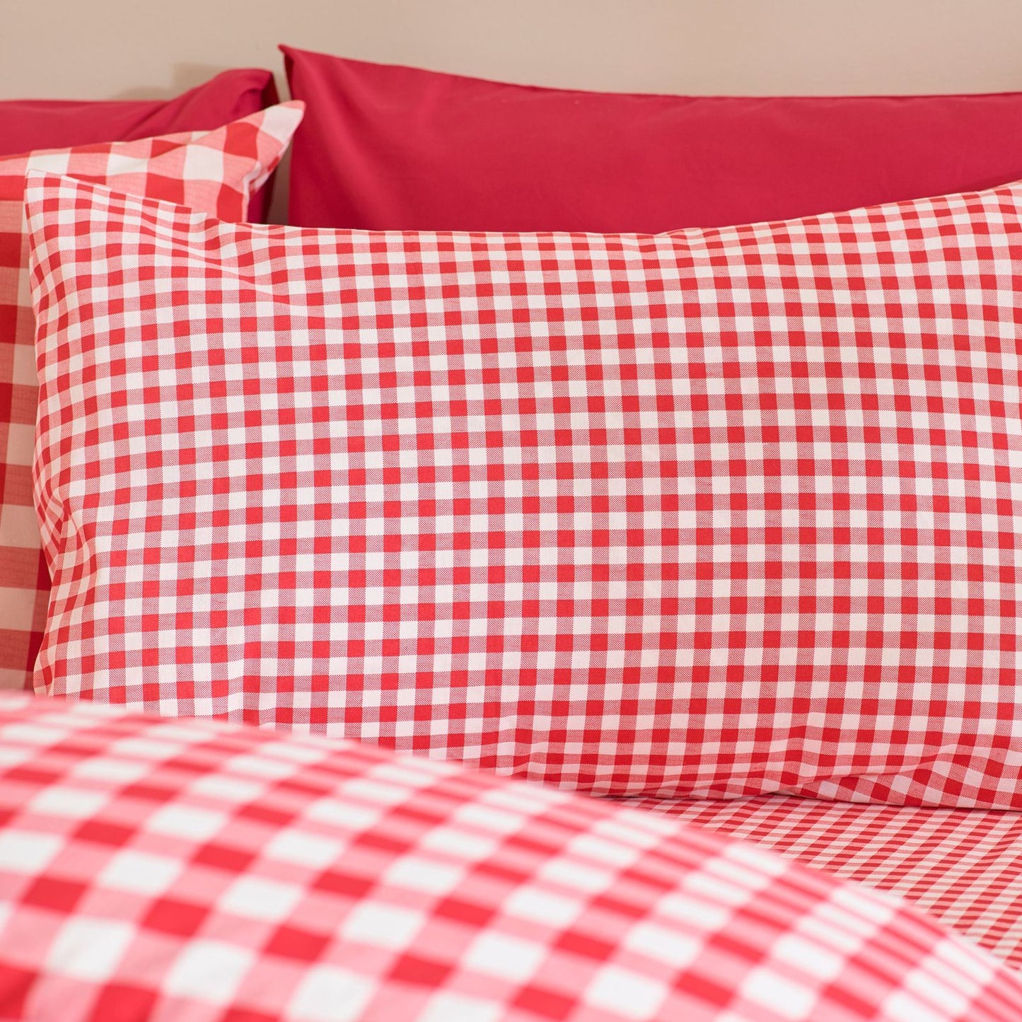 Catherine Lansfield Bamford Gingham Check Red Duvet Cover Set