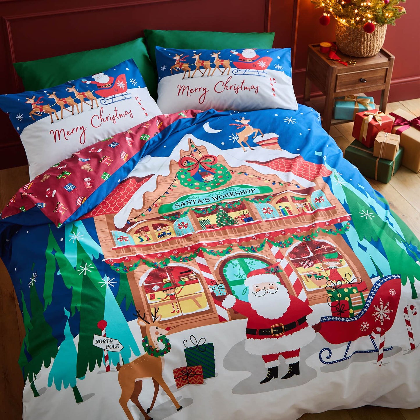 Christmas Santas Workshop Navy Duvet Cover Set