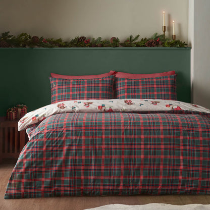 Catherine Lansfield Christmas Highland Cow Reversible Cotton Bedding Duvet Cover Set Natural