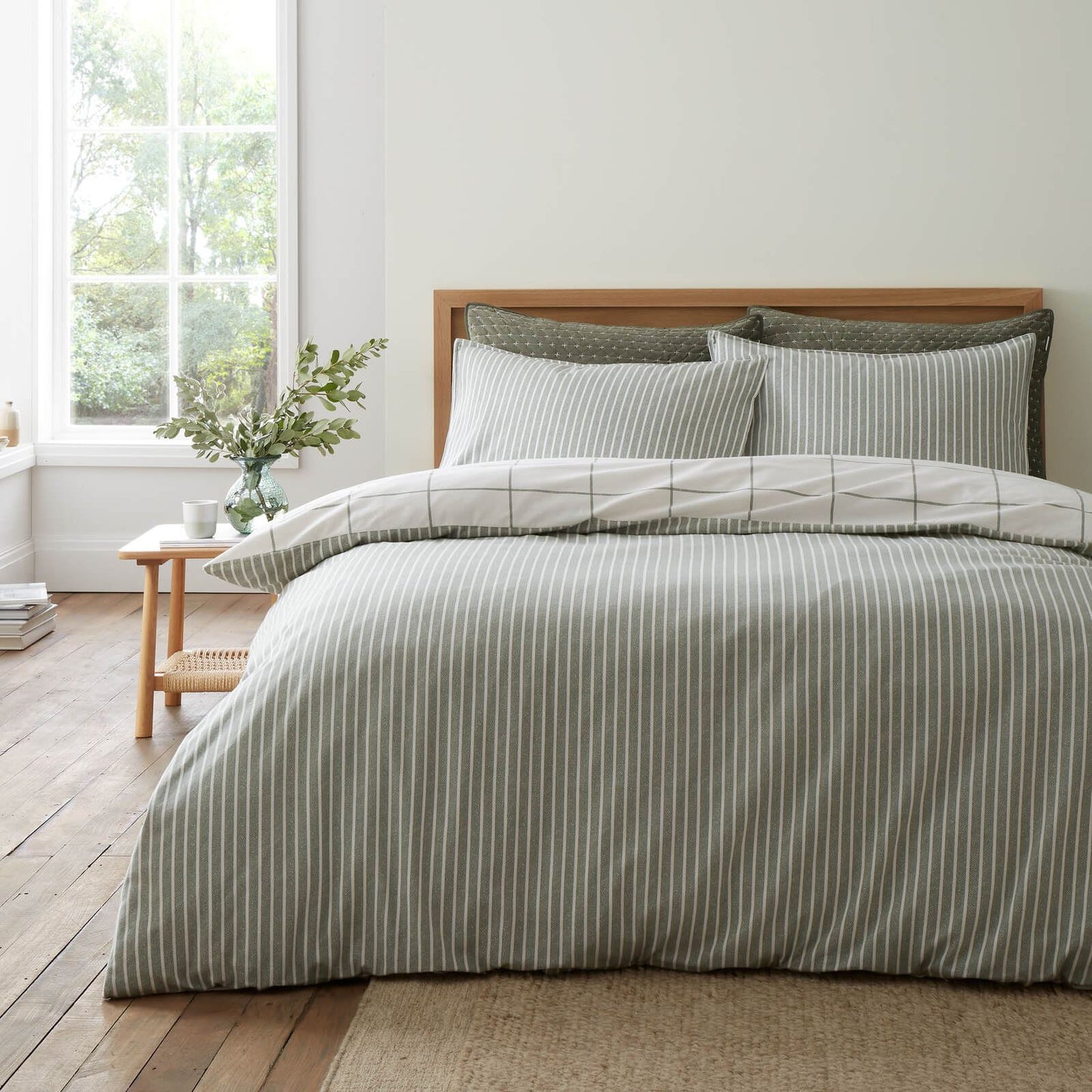 Bianca Fine Linens Regal Checked Reversible Cotton Bedding Duvet Cover Set Green