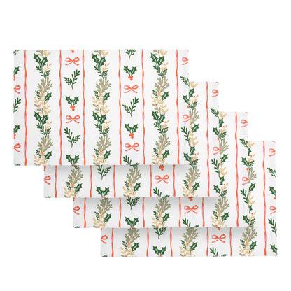 Catherine Lansfield Christmas Holly Stripe Cotton Dining Placemat 4 Pack Cream / Red - 30x46cm