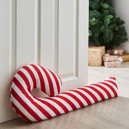 Candy Cane Shaped Door Draught Excluder White / Red