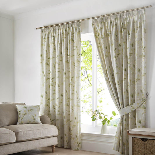 Meadow Leaves Green Pencil Pleat Curtains