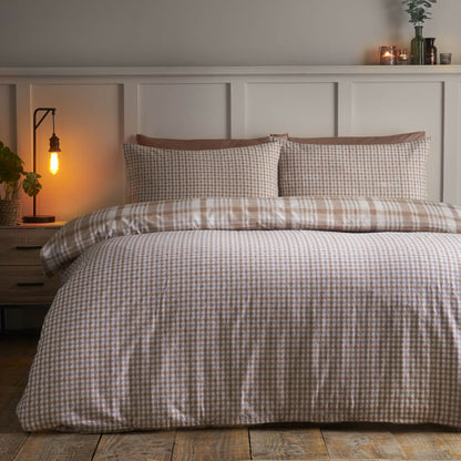 Catherine Lansfield Hamish Checked Cotton Bedding Duvet Cover Set Natural