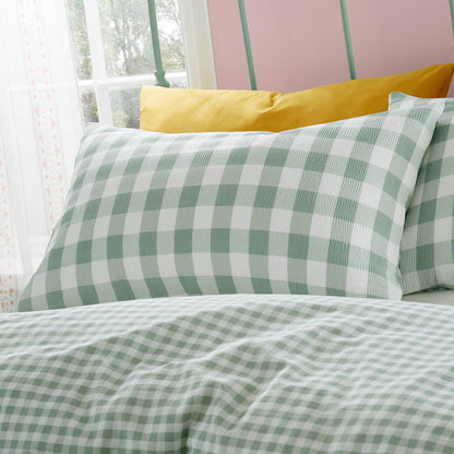 Seersucker Gingham Check Green Duvet Cover Set