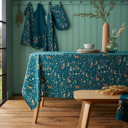 Catherine Lansfield Enchanted Twilight Animals Cotton Table Cloth Green