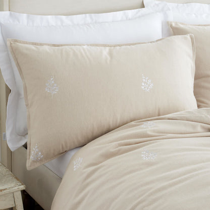 Bianca Fine Linens Leaf Embroidered Cotton Bedding Duvet Cover Set Natural