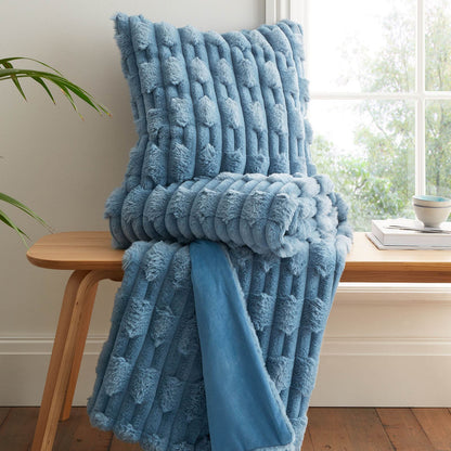 So Soft Carved Faux Fur Cushion Blue