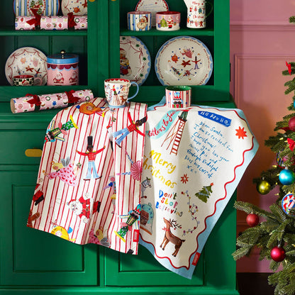 Eleanor Bowmer Dear Santa Cotton Kitchen Tea Towel Pack of 2 Bright - 50x70cm
