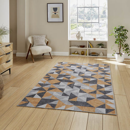Coral H1057 Yellow/Grey Modern Washable Rug