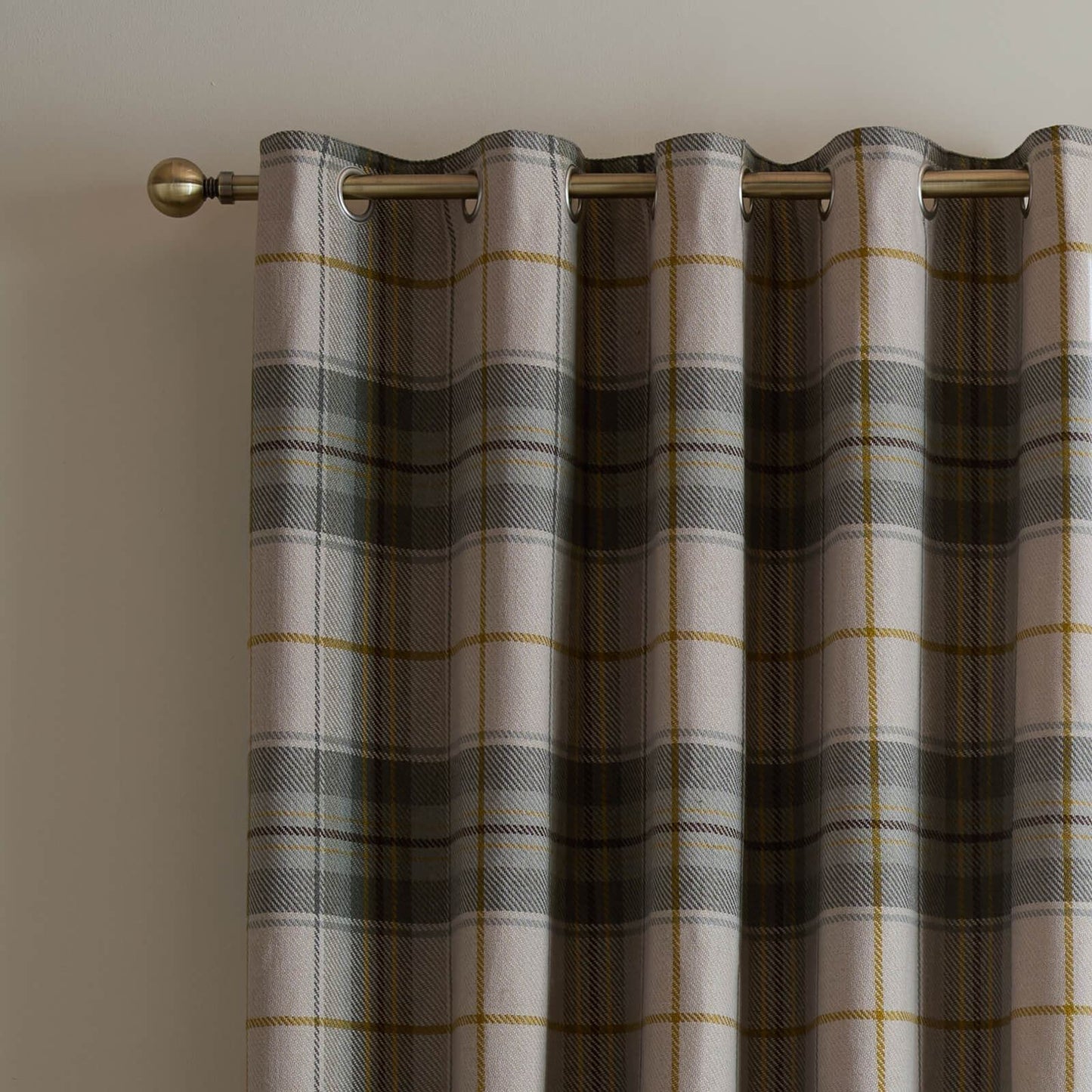 Catherine Lansfield Brushed Woven Glencoe Check Blackout Eyelet Curtains Two Panels Green