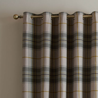 Catherine Lansfield Brushed Woven Glencoe Check Blackout Eyelet Curtains Two Panels Green