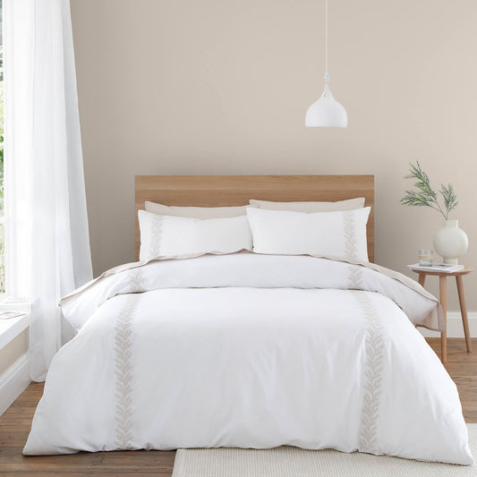 Embroidery Leaf Natural Duvet Cover Set