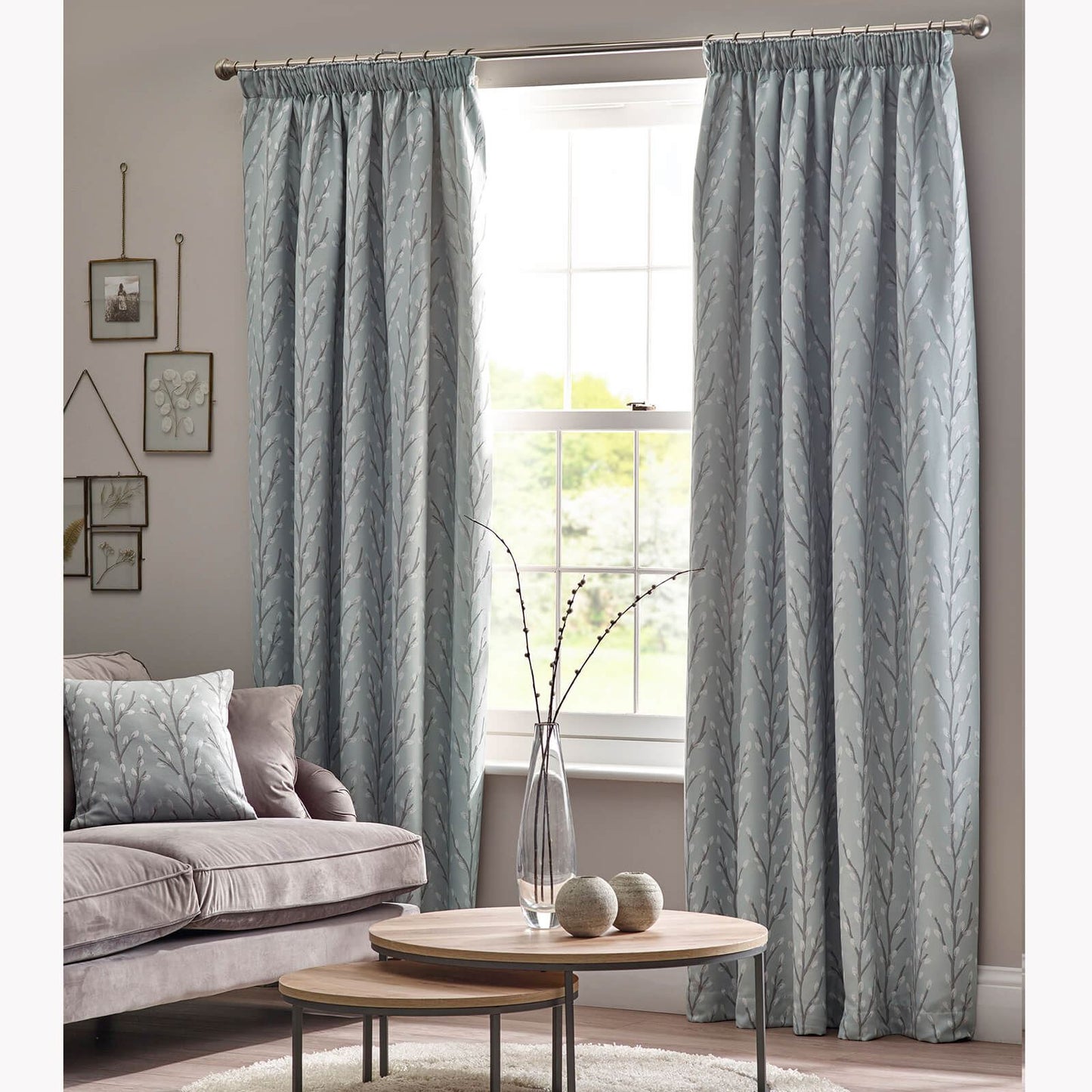 Sienna Abstract Duck Egg Pencil Pleat Curtains