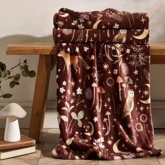 catherine-lansfield-enchanted-twilight-animals-cosy-fleece-blanket-throw-chocolate