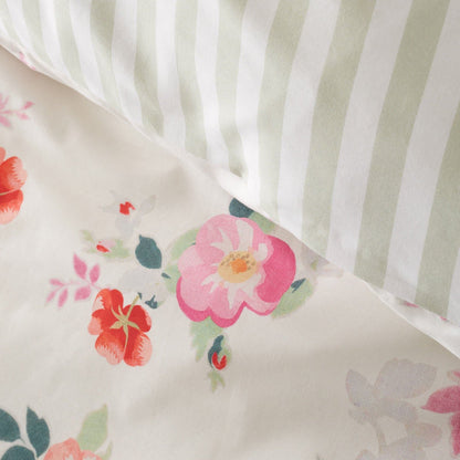 Cath Kidston Floral Bunches Printed Cotton Reversible Bedding Duvet Cover Set Green