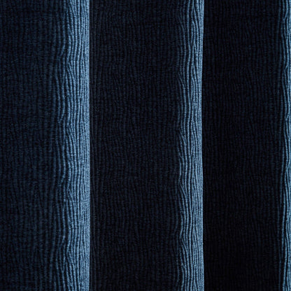 Catherine Lansfield Crinkle Chenille Lined Eyelet Curtains Two Panels Blue