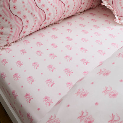 Cath Kidston Spitalfield Bunches Bed Linen Cotton Fitted Sheet Pink