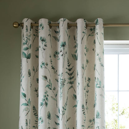 Catherine Lansfield Watercolour Leaves Lined Eyelet Curtains Two Panels Natural / Green