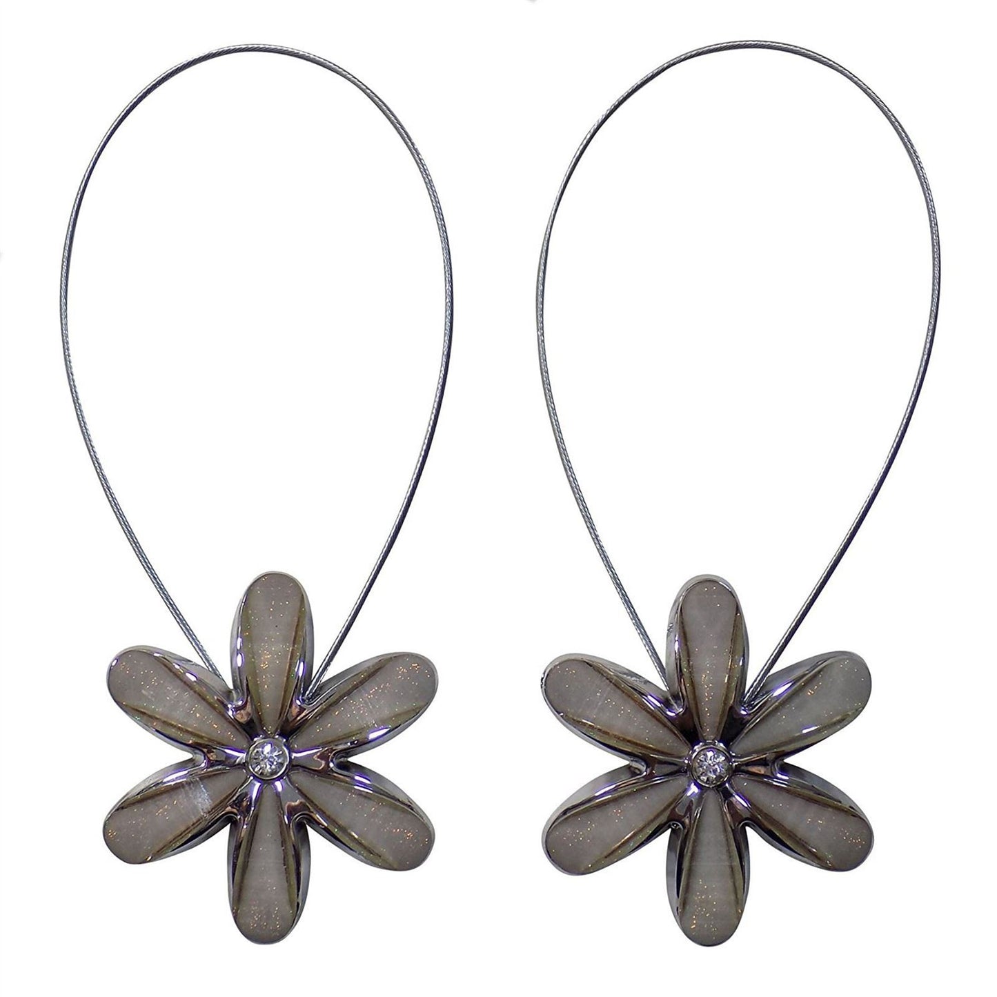 Magnetic Flower Wire Cream Tiebacks Pair