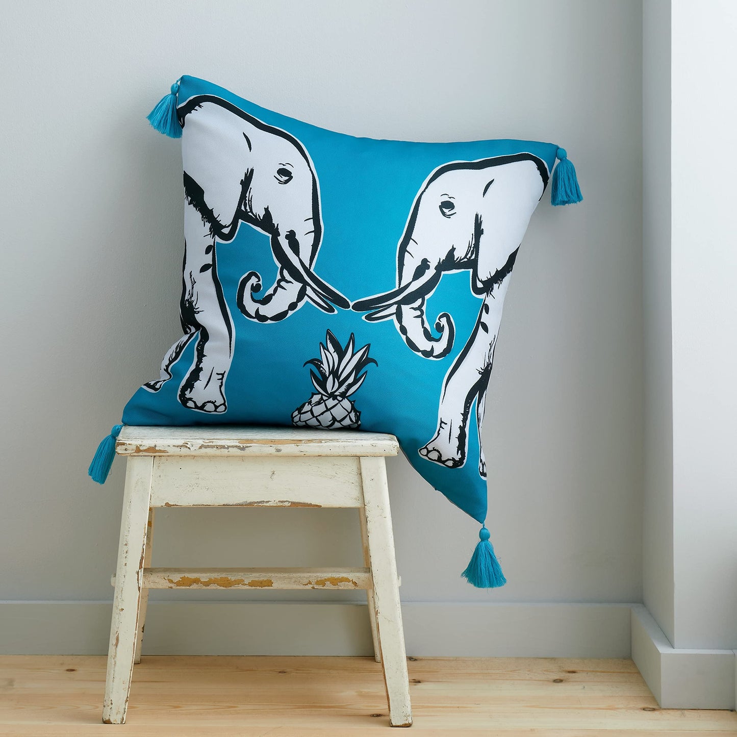 Pineapple Elephant Living Tembo Tassel Teal Filled Cushion