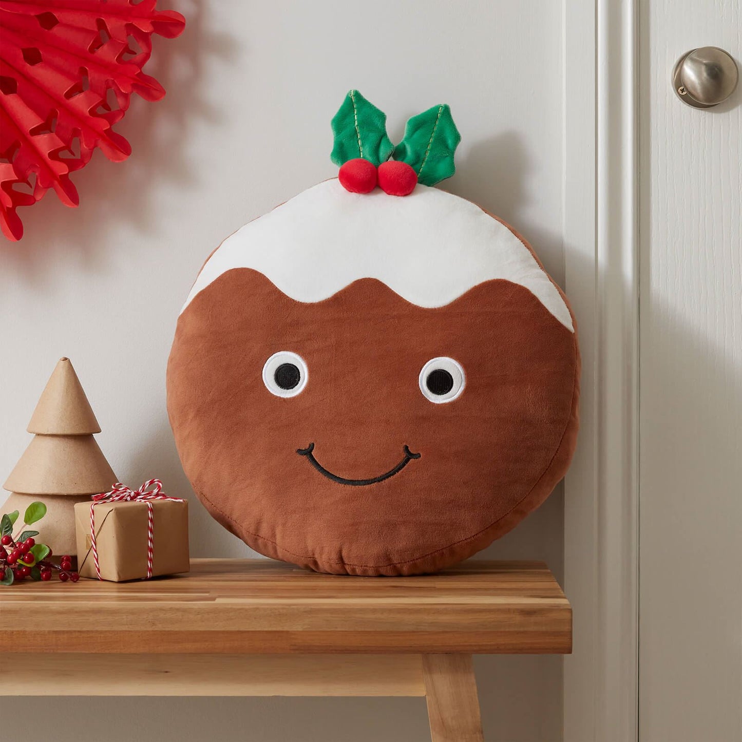 Christmas Pudding 3D Shaped Cushion Brown