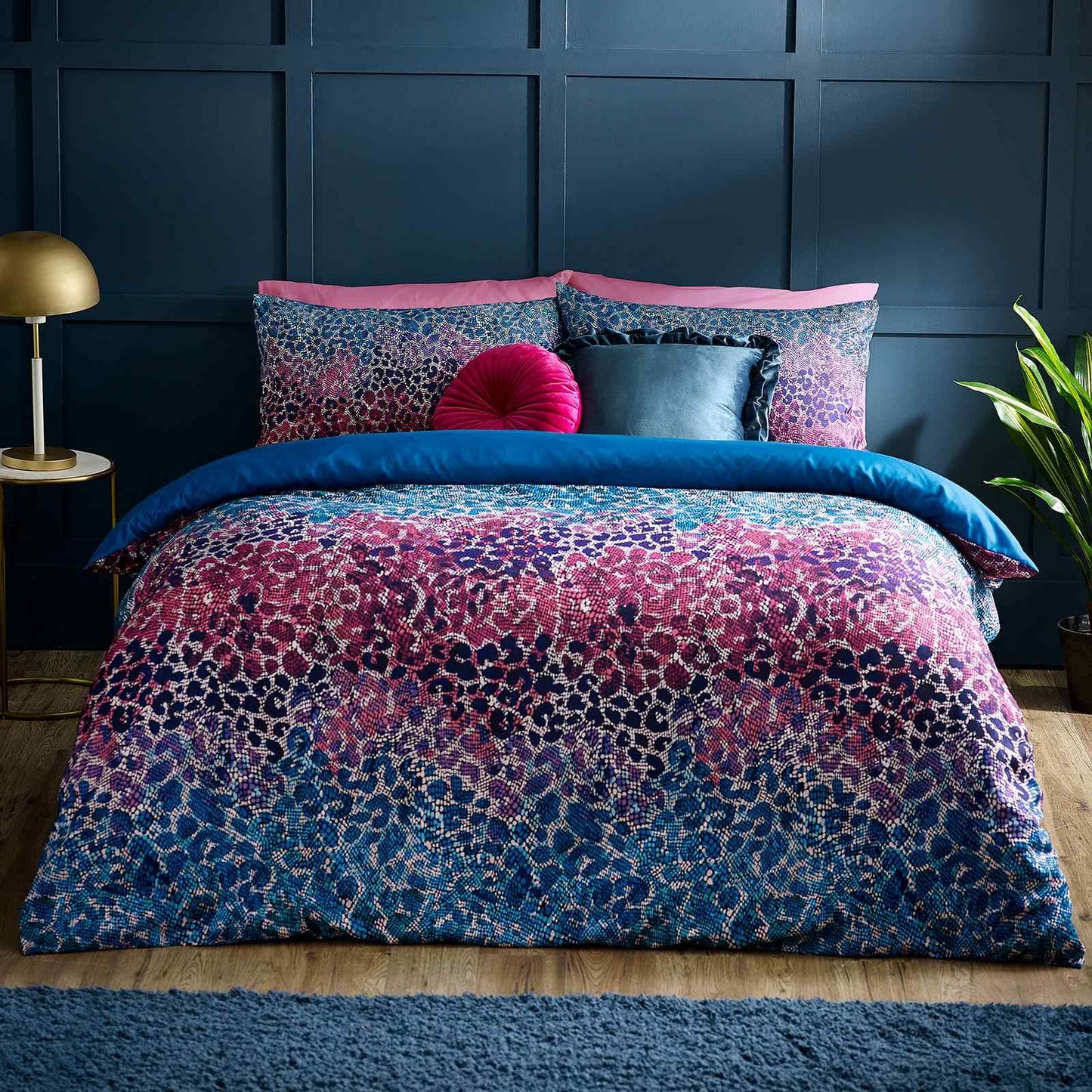 Satin Animal Print Teal Duvet Cover Set