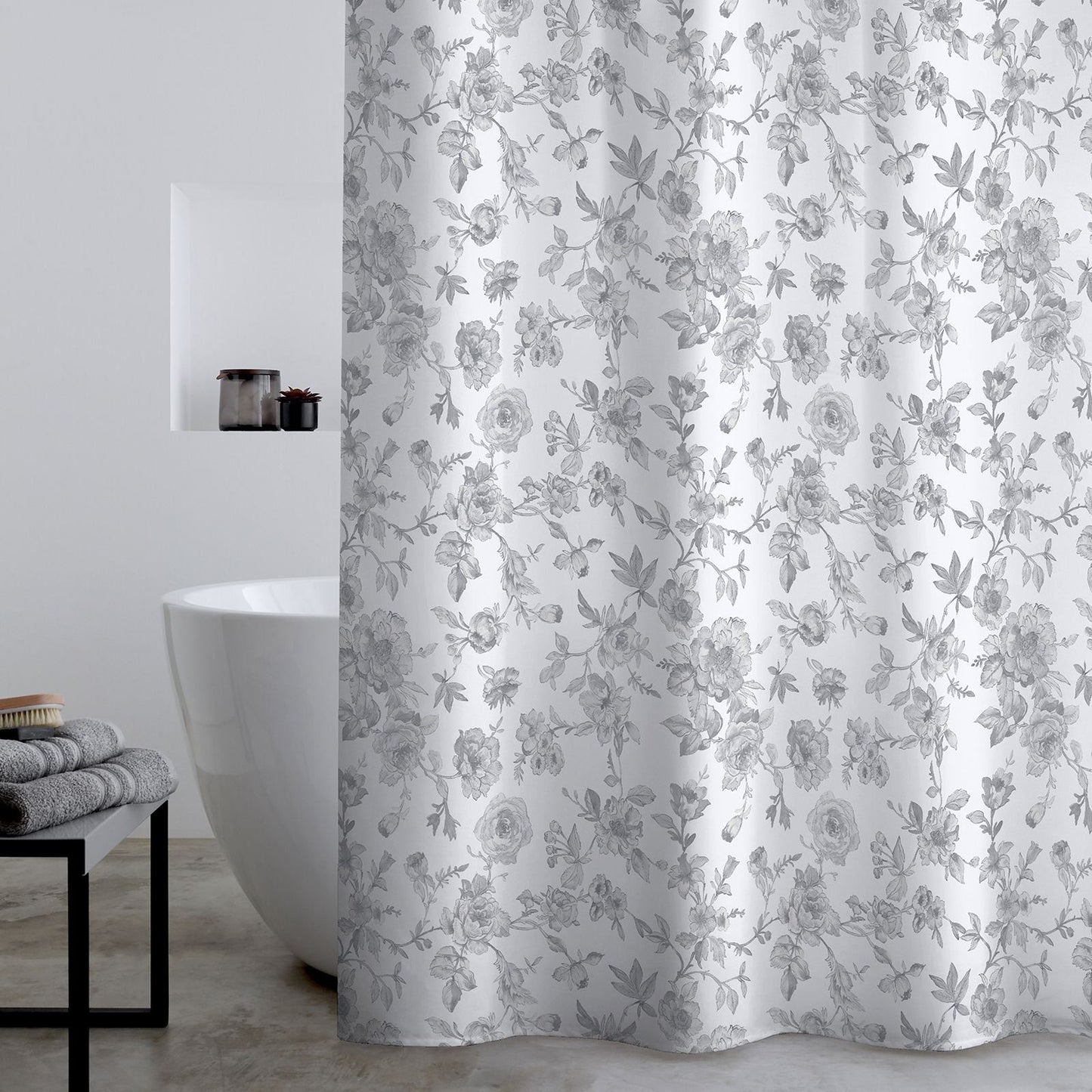 Catherine Lansfield Mirabelle Grey Shower Curtain - 180x180cm