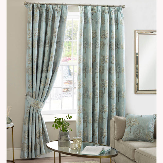 Arden Floral Duck Egg Pencil Pleat Curtains