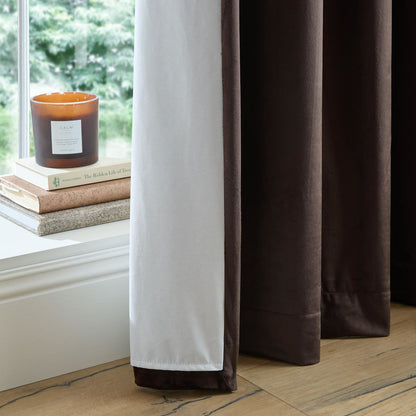 Catherine Lansfield Super Blackout Matt Velour Eyelet Curtains Two Panels Chocolate