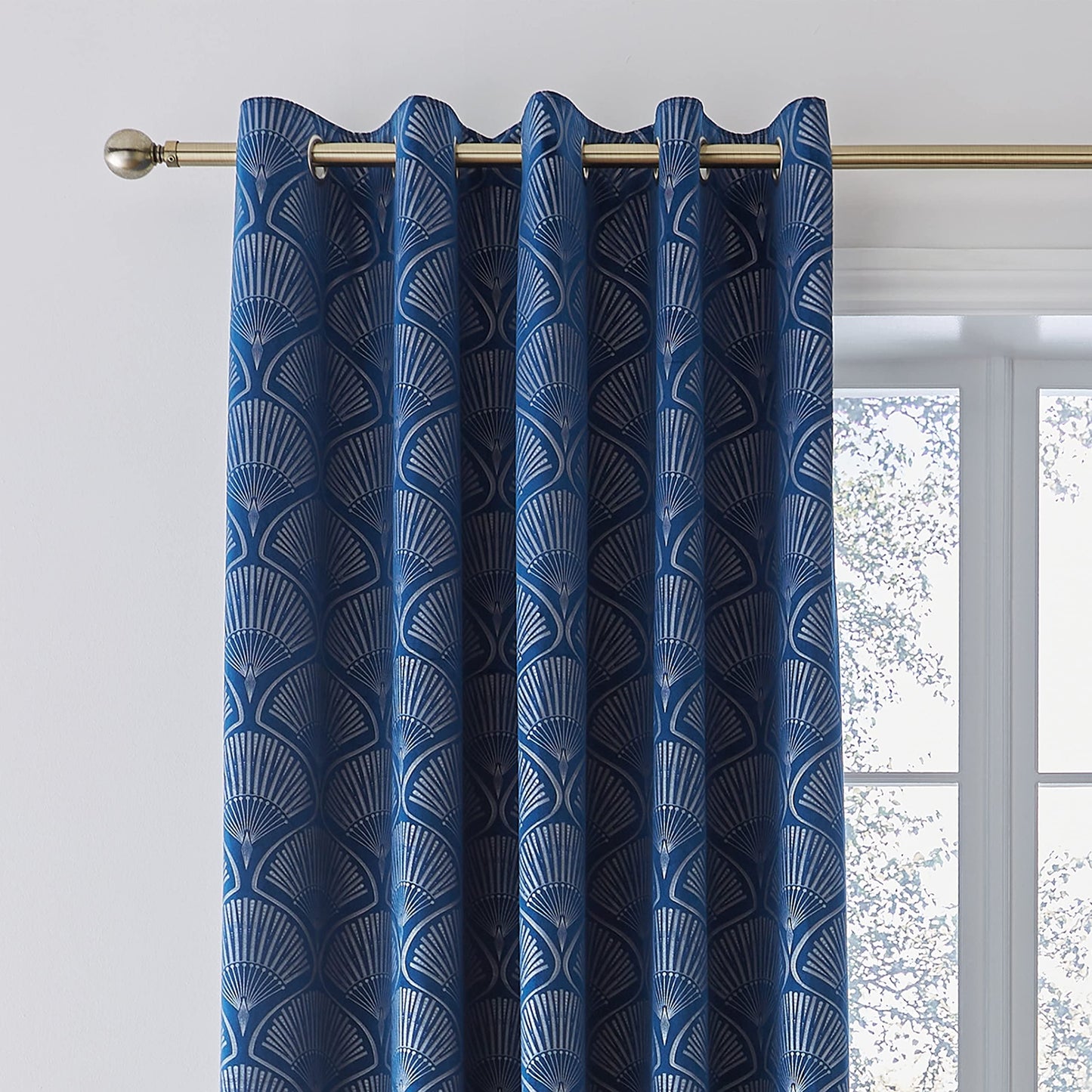 Art Deco Pearl Navy Blue Eyelet Curtains