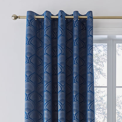 Art Deco Pearl Navy Blue Eyelet Curtains