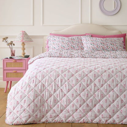 Cath Kidston Pearly Queen Ditsy Cotton Quilted Bedspread Pink - 150x200cm