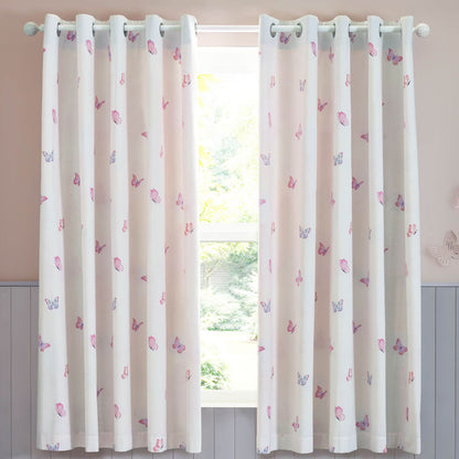 Catherine Lansfield Ombre Butterflies Fully Reversible Eyelet Curtains Two Panels Pink - 66x72 Inch