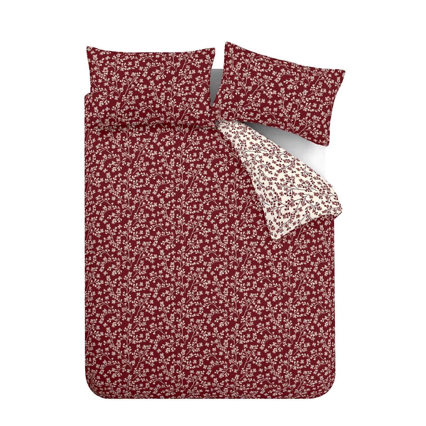 Brushed Grace Floral Leaf Red Duvet Cover Set