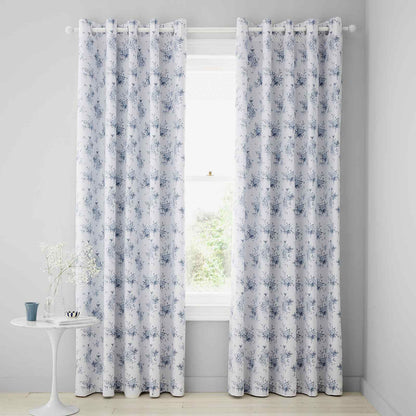 Lucie Floral Frill Blue Curtains Two Panels - 66x90 Inch