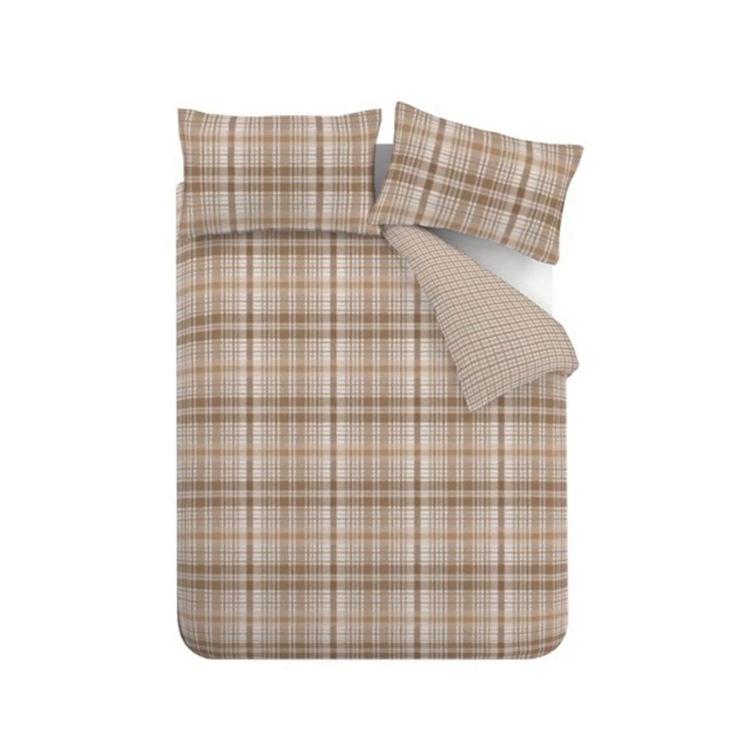 Catherine Lansfield Hamish Checked Cotton Bedding Duvet Cover Set Natural
