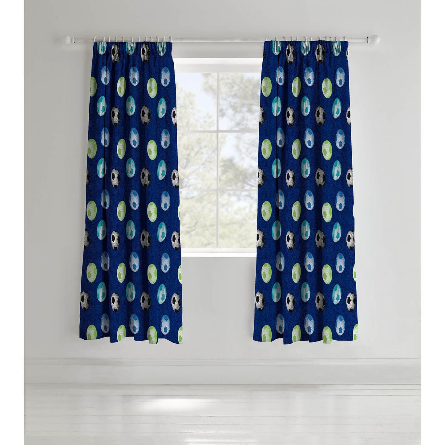 Living Football Blue Pencil Pleat Curtains