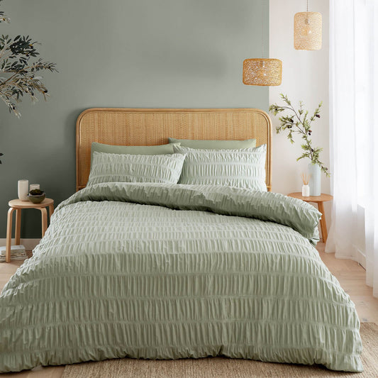 Seersucker Sage Green Duvet Cover Set