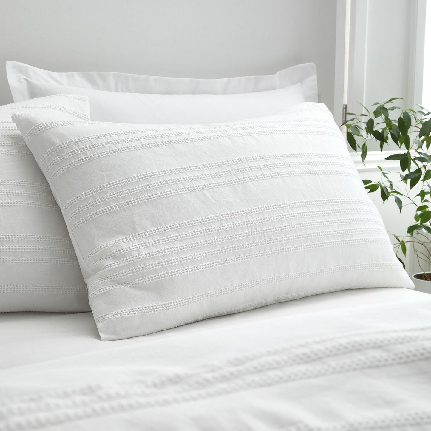 Bianca Waffle Cotton Stripe White Duvet Cover Set