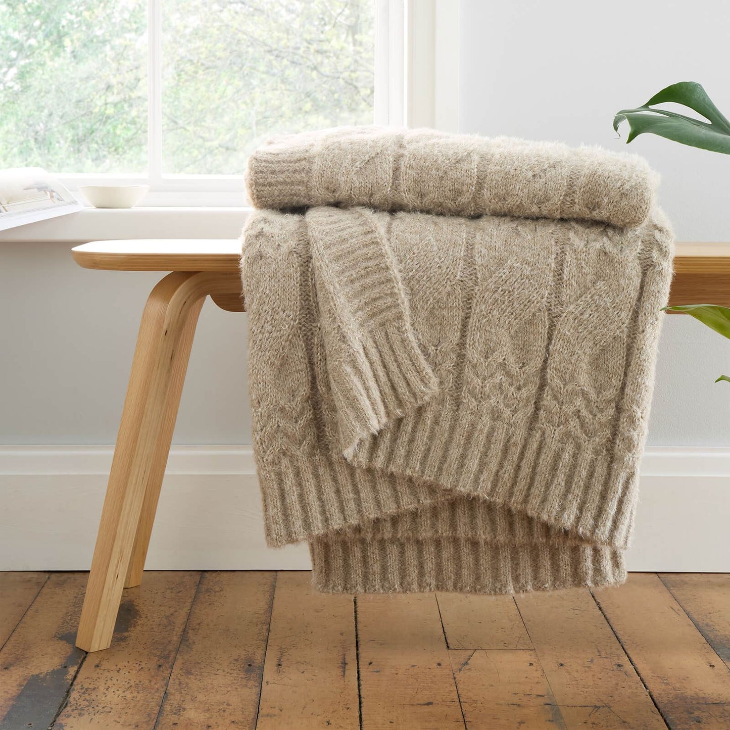 Cosy Soft Cable Knit Blanket Throw Natural